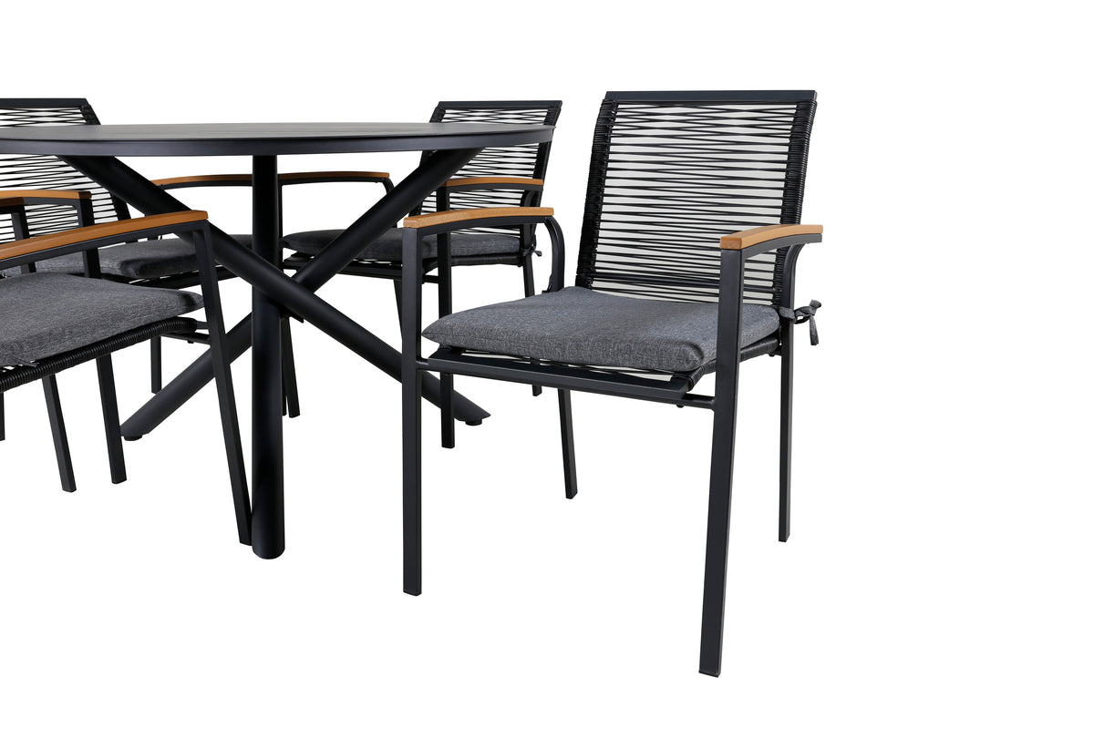 Venture Design Alma & Dallas Matbord ⌀120 + Matstolar Svart