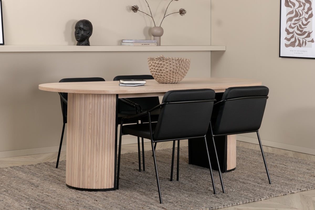 Venture Design Tvist & Bianca Matstolar 2-pack Svart + Ovala Matbord 200 x 90 Vitputsad