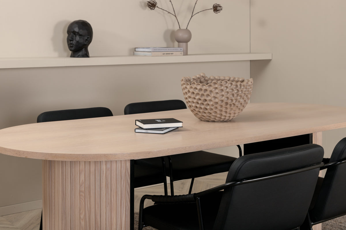 Venture Design Tvist & Bianca Matstolar 2-pack Svart + Ovala Matbord 200 x 90 Vitputsad