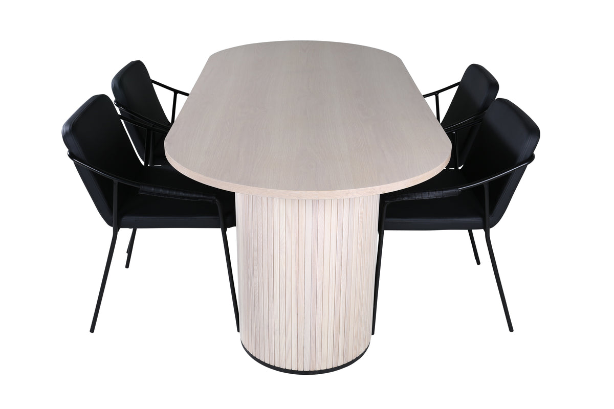 Venture Design Tvist & Bianca Matstolar 2-pack Svart + Ovala Matbord 200 x 90 Vitputsad
