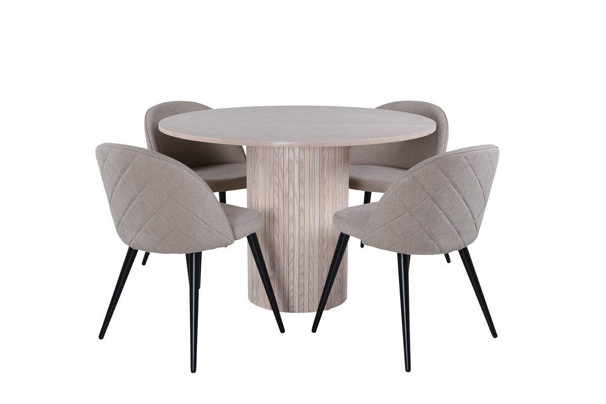 Venture Design Bianca & Velvet Runda Matbord ⌀110 Vitputsad + Matstolar 2-pack Beige