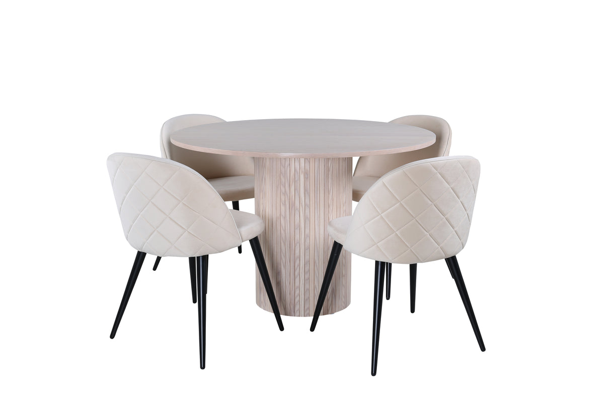 Venture Design Bianca & Velvet Runda Matbord ⌀110 Vitputsad + Matstolar 2-pack Beige