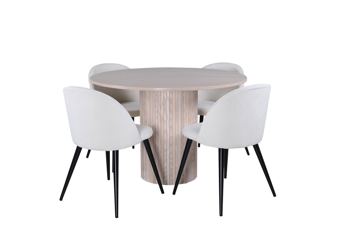 Venture Design Bianca & Velvet Runda Matbord ⌀110 Vitputsad + Matstolar 2-pack Grädde