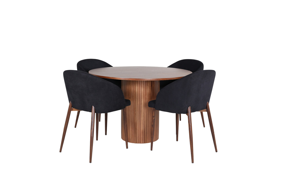 Venture Design Arch & Bianca Matstolar 2-pack Svart + Runda Matbord ⌀110 Valnöt