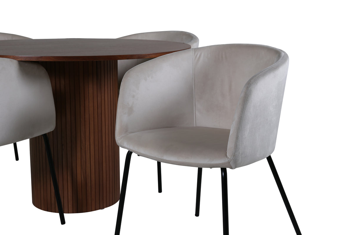 Venture Design Berit & Bianca Matstolar Beige + Matbord ⌀110