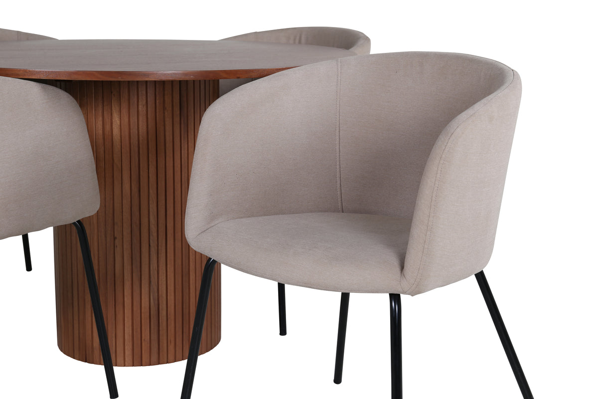 Venture Design Berit & Bianca Matstolar Beige + Runda Matbord ⌀110 Valnöt