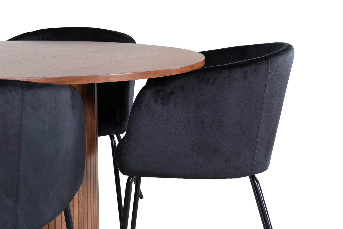 Venture Design Berit & Bianca Matstolar Svart + Runda Matbord ⌀110 Valnöt