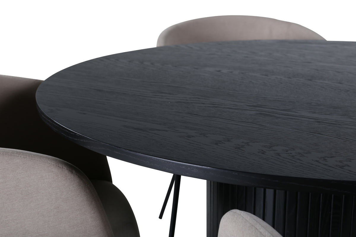 Venture Design Berit & Bianca Matstolar Beige + Runda Matbord ⌀110 Svart