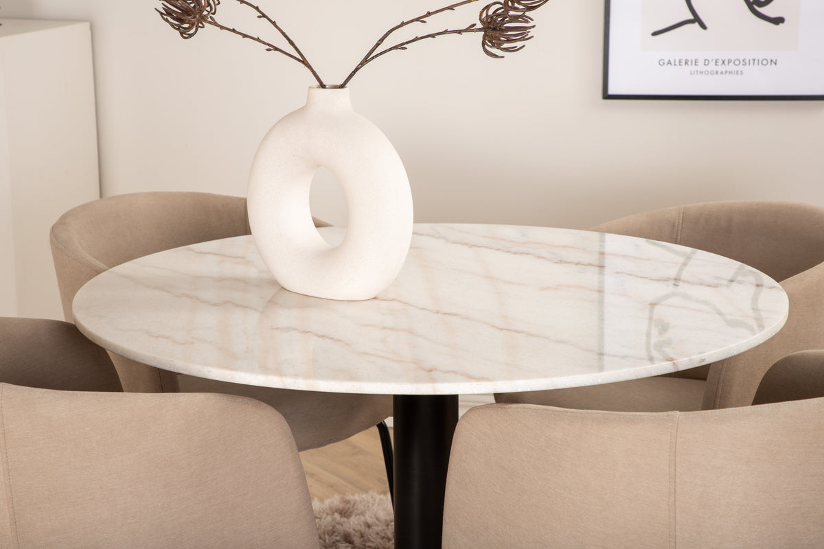 Venture Design Berit & Estelle Matstolar Beige + Runda Matbord ⌀106 Vit