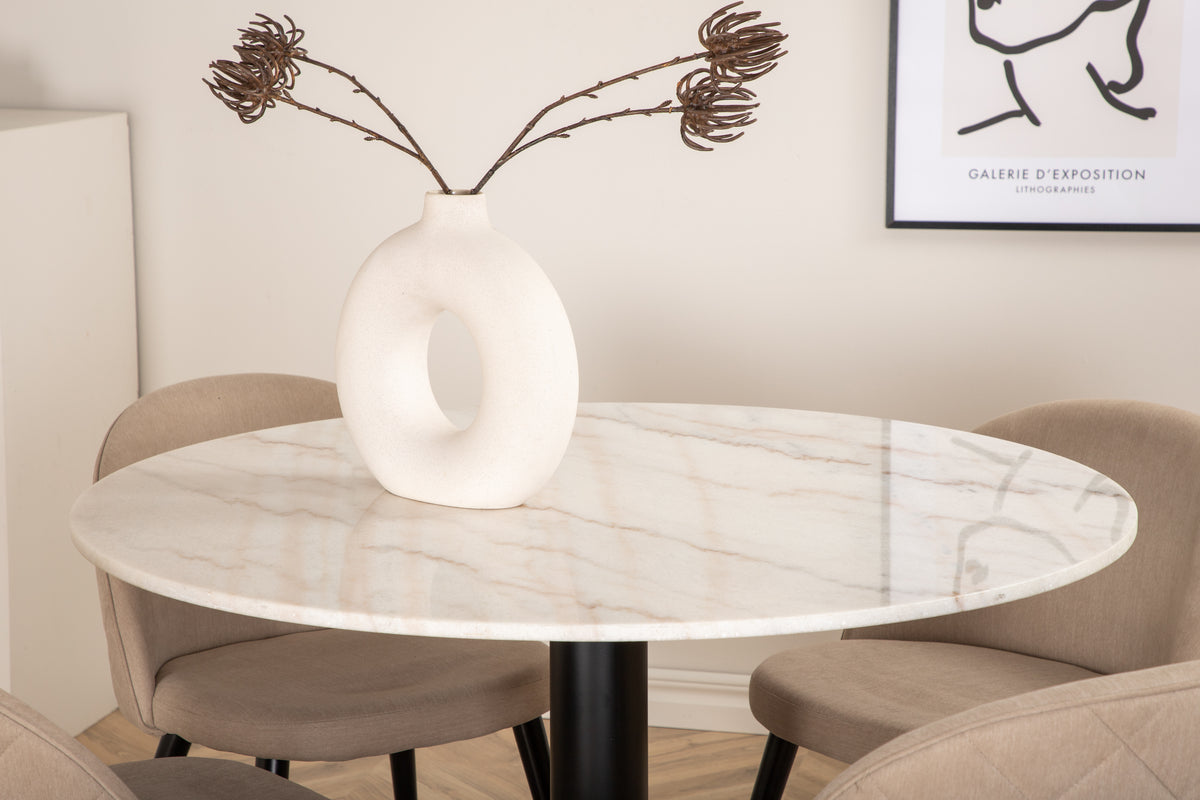 Venture Design Velvet & Estelle Matstolar Beige + Matbord ⌀106