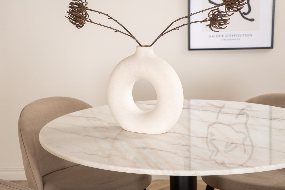 Venture Design Velvet & Estelle Matstolar Beige + Matbord ⌀106