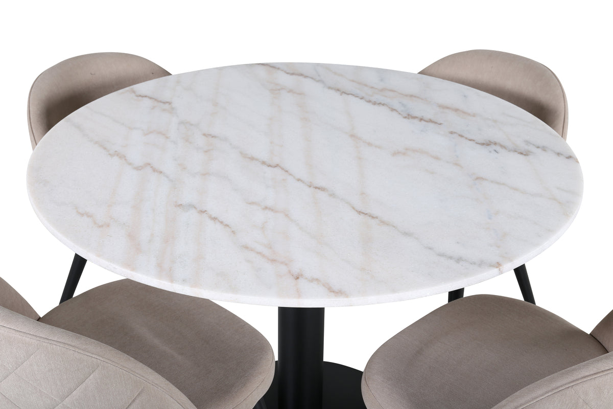 Venture Design Velvet & Estelle Matstolar Beige + Matbord ⌀106