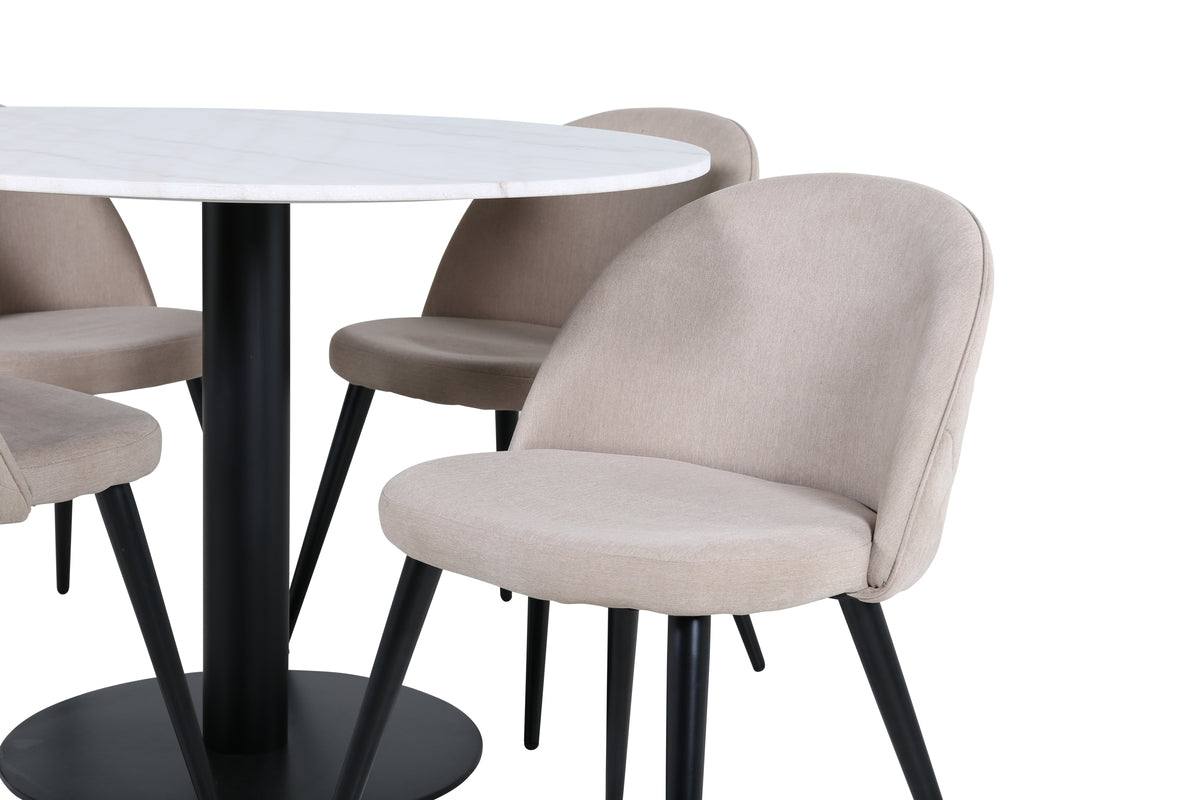 Venture Design Velvet & Estelle Matstolar Beige + Matbord ⌀106