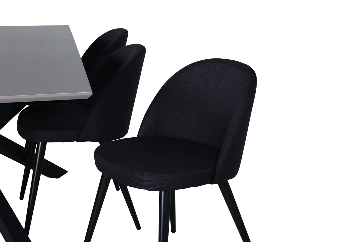 Venture Design Velvet & Piazza Matstolar 2-pack Svart + Rektangulära Matbord 180 x 90 Svart