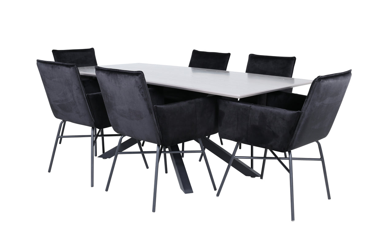 Venture Design Petra & Piazza Matstolar Svart + Matbord 90x180