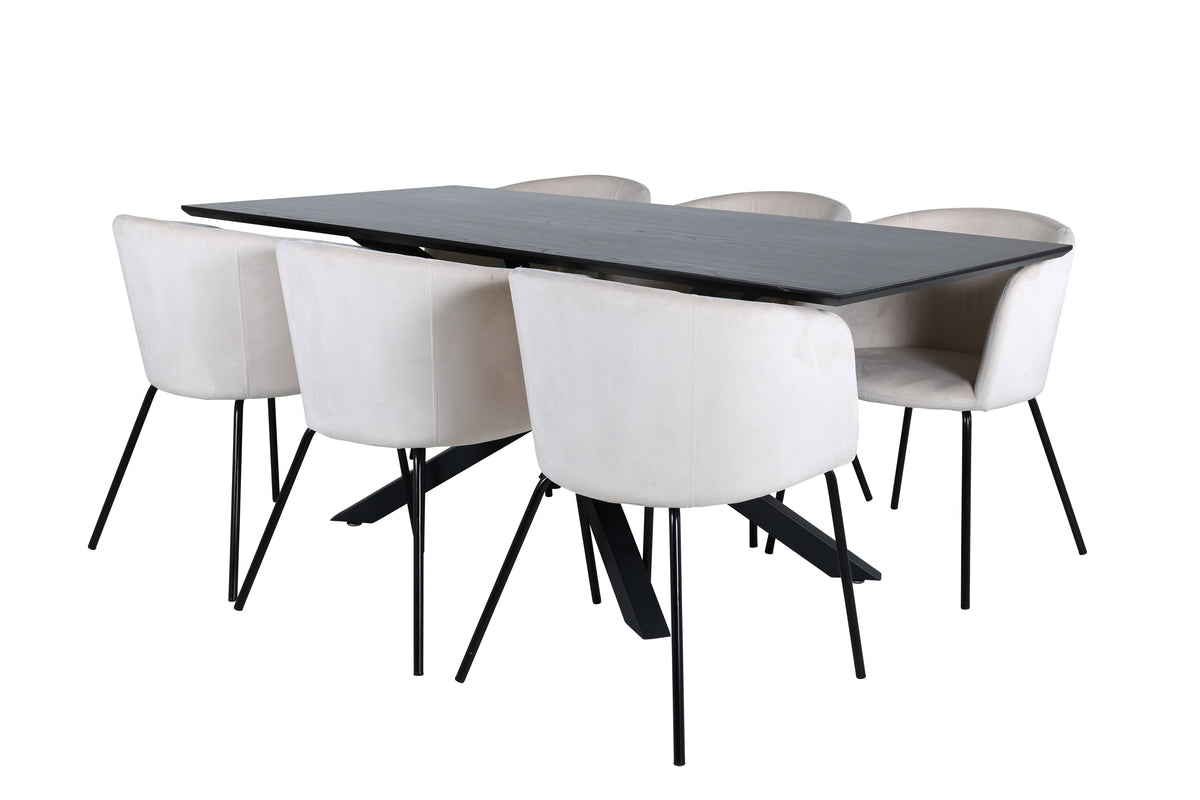 Venture Design Berit & Piazza Matstolar Beige + Rektangulära Matbord 180 x 90 Svart