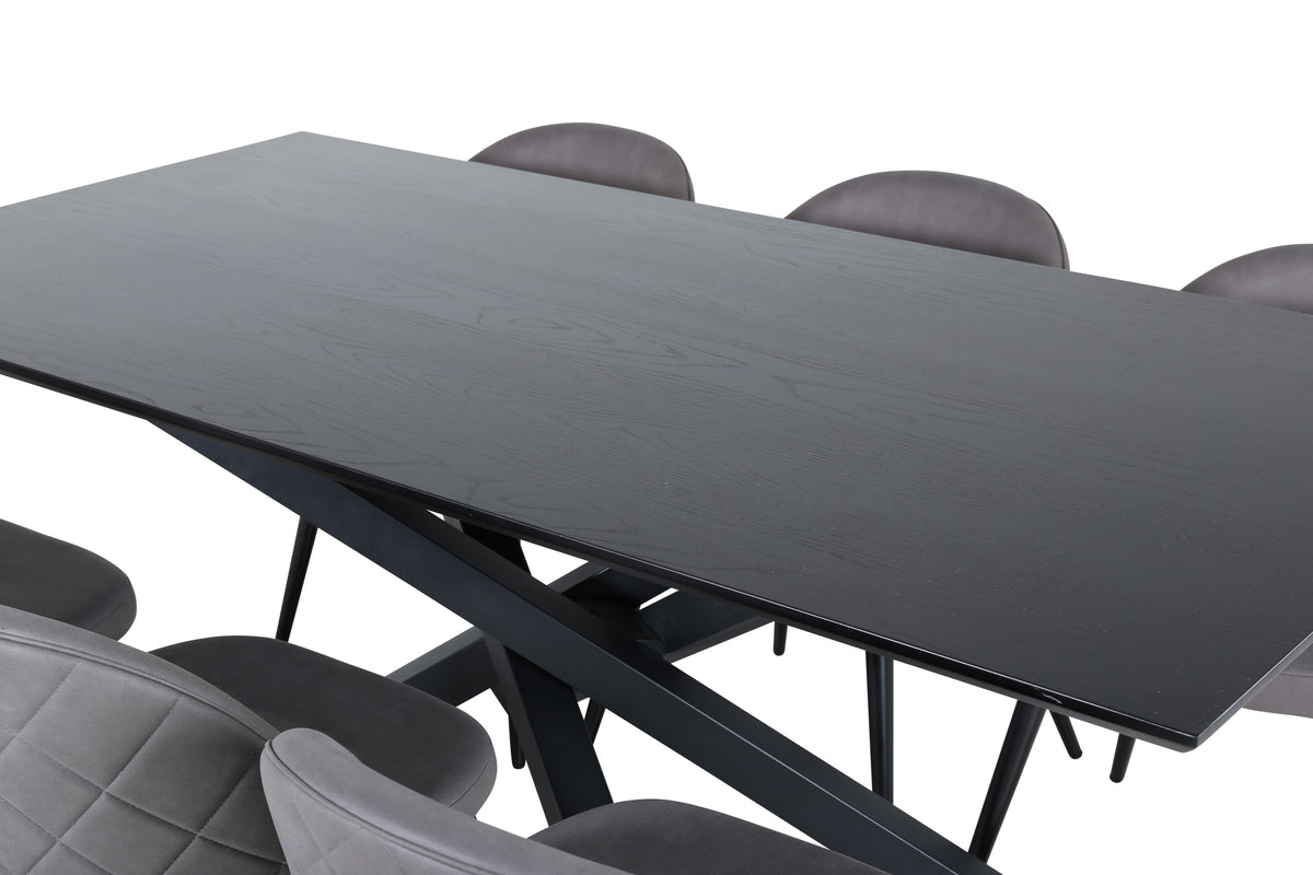 Venture Design Velvet & Piazza Matstolar 2-pack Grå + Rektangulära Matbord 180 x 90 Svart