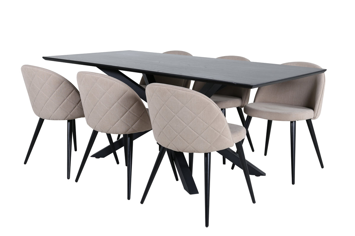 Venture Design Velvet & Piazza Matstolar 2-pack Beige + Rektangulära Matbord 180 x 90 Svart