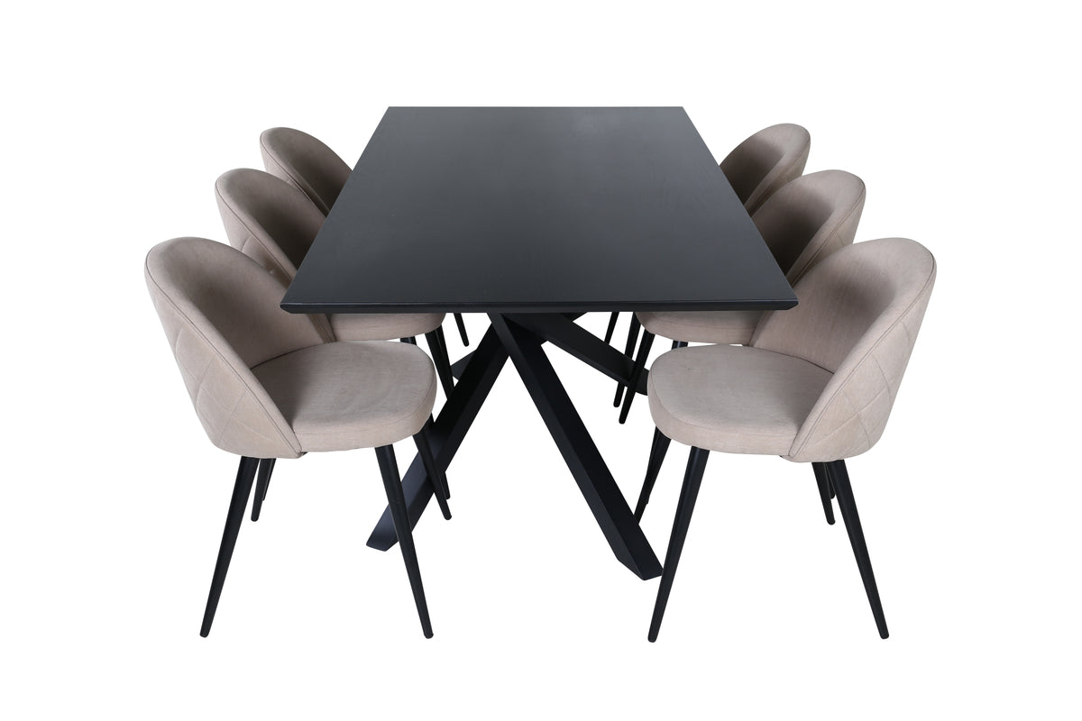 Venture Design Velvet & Piazza Matstolar 2-pack Beige + Rektangulära Matbord 180 x 90 Svart