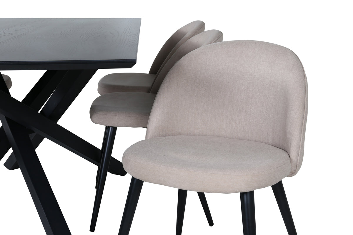 Venture Design Velvet & Piazza Matstolar 2-pack Beige + Rektangulära Matbord 180 x 90 Svart