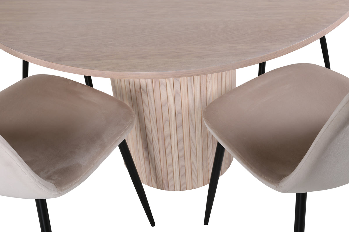 Venture Design Bianca & Polar Runda Matbord ⌀110 Vitputsad + Matstolar 2-pack Beige
