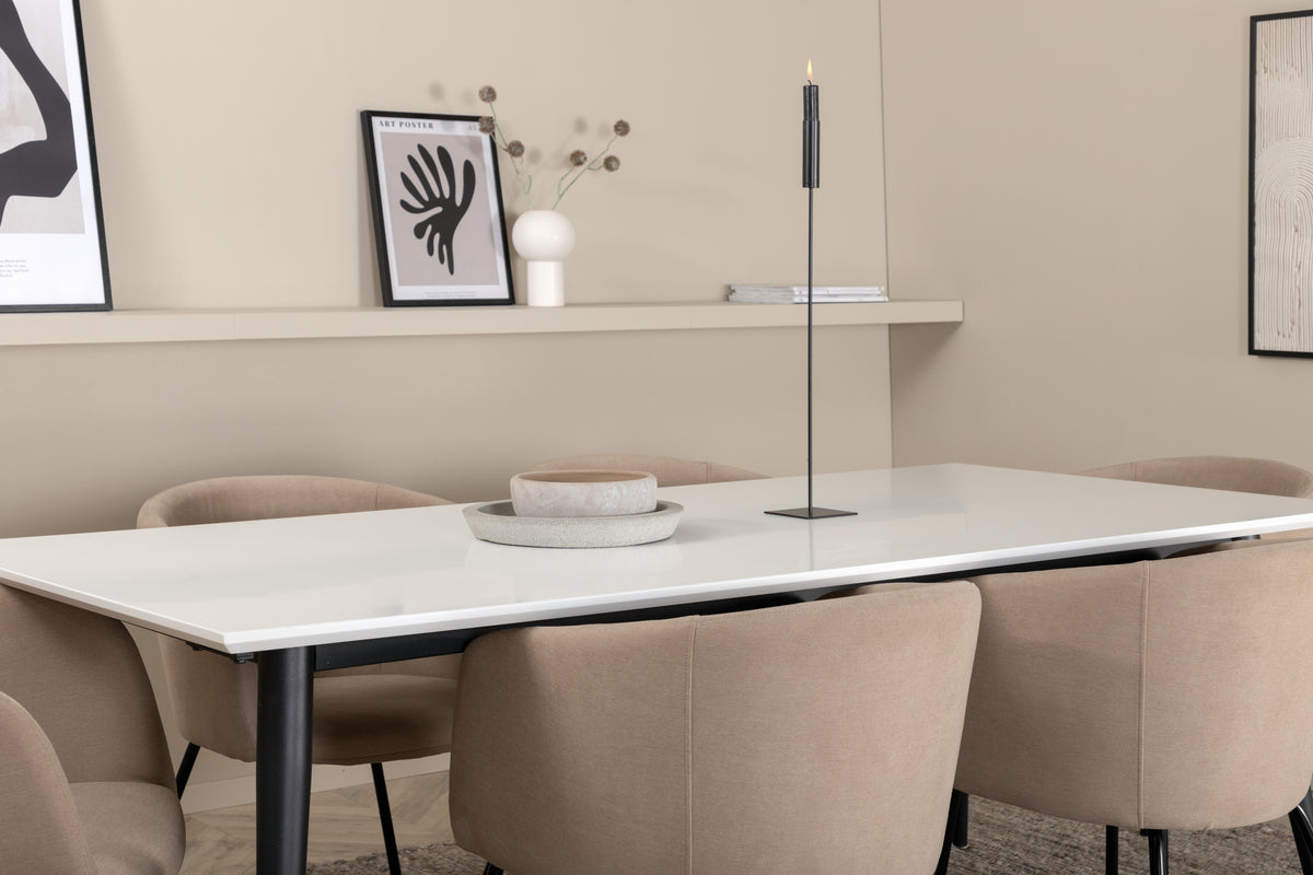 Venture Design Berit & Jimmy Matstolar Beige + Rektangulära Matbord 195 x 90 Vit