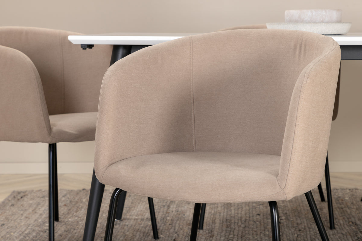 Venture Design Berit & Jimmy Matstolar Beige + Rektangulära Matbord 195 x 90 Vit