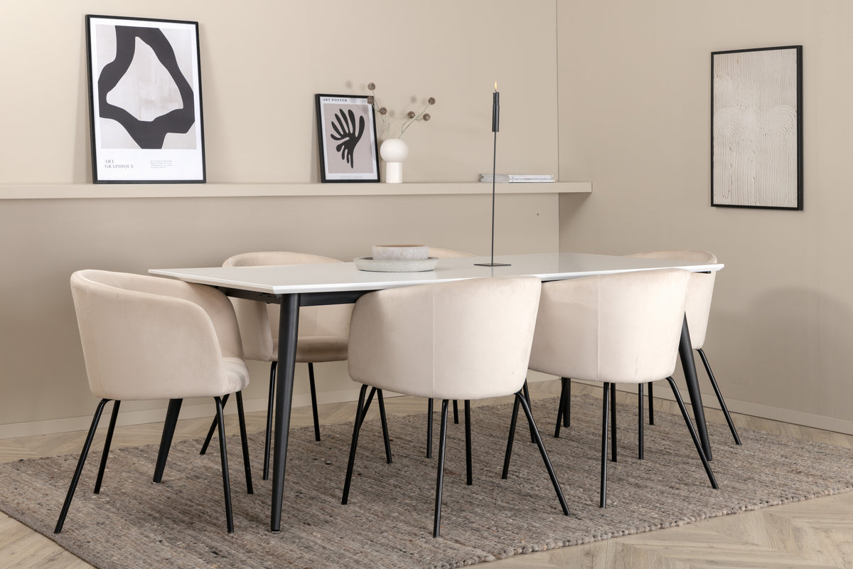 Venture Design Berit & Jimmy Matstolar Beige + Rektangulära Matbord 195 x 90 Vit