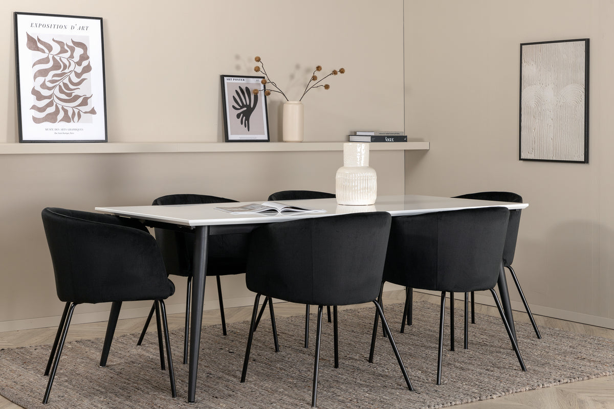 Venture Design Berit & Jimmy Matstolar Svart + Rektangulära Matbord 195 x 90 Vit