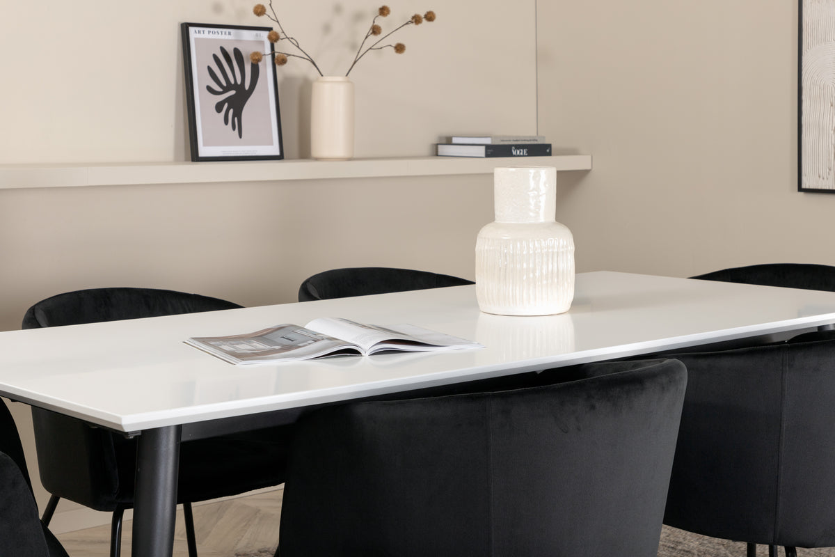 Venture Design Berit & Jimmy Matstolar Svart + Rektangulära Matbord 195 x 90 Vit