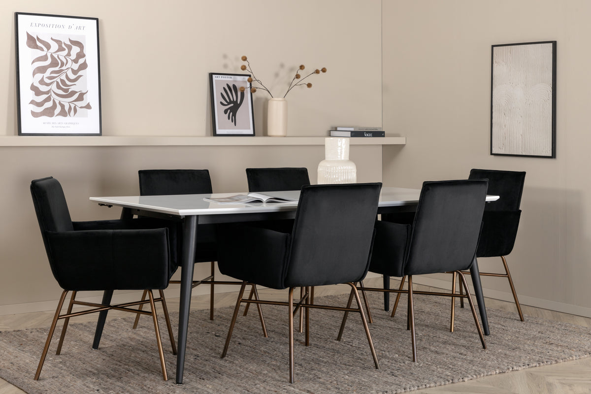 Venture Design Jimmy & Petra Rektangulära Matbord 195 x 90 Vit + Matstolar Svart