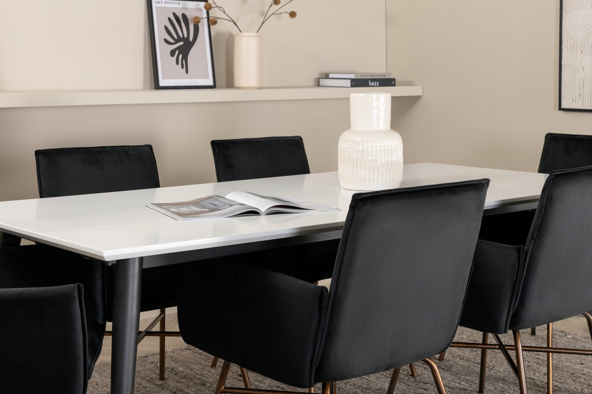 Venture Design Jimmy & Petra Rektangulära Matbord 195 x 90 Vit + Matstolar Svart
