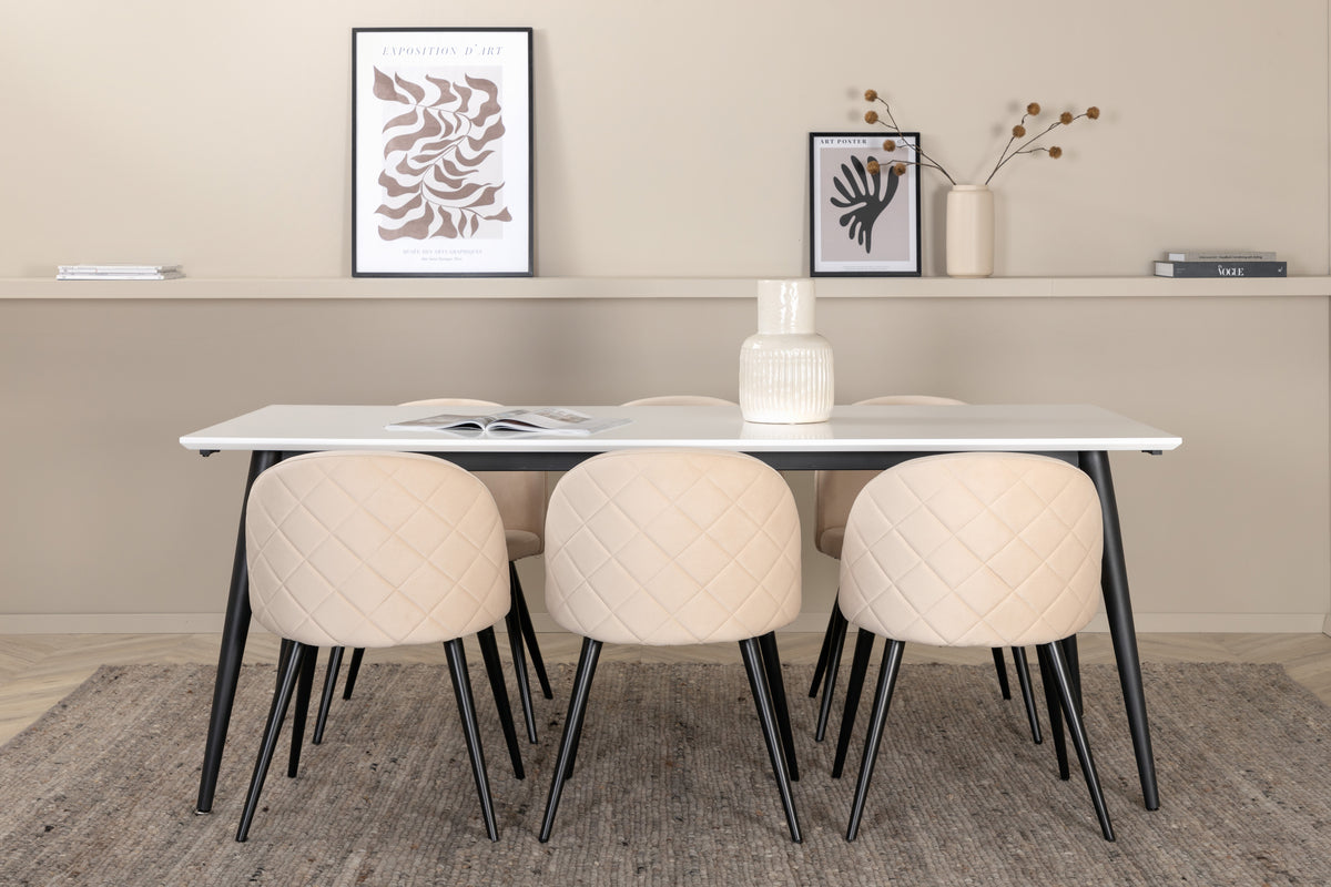 Venture Design Jimmy & Velvet Matbord 90 x 195 + Matstolar Beige