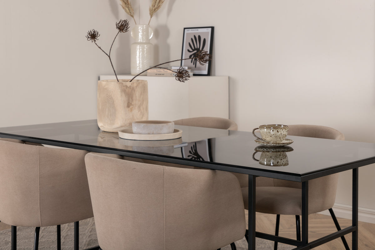 Venture Design Berit & Leif Matstolar Beige + Rektangulära Matbord 200 x 90 Svart