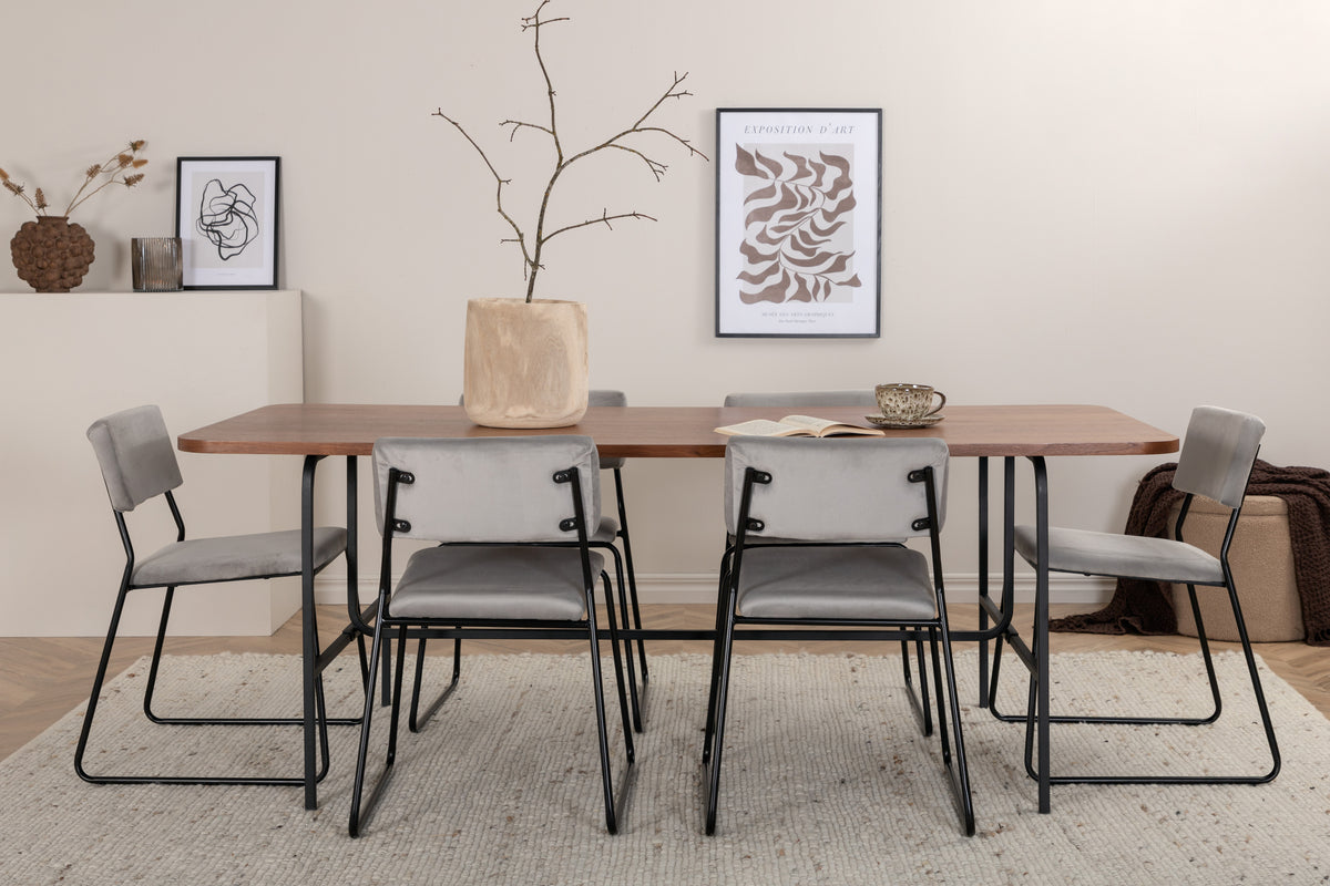 Venture Design Kenth & Uno Matstolar 2-pack Grå + Rektangulära Matbord 200 x 90 Natur