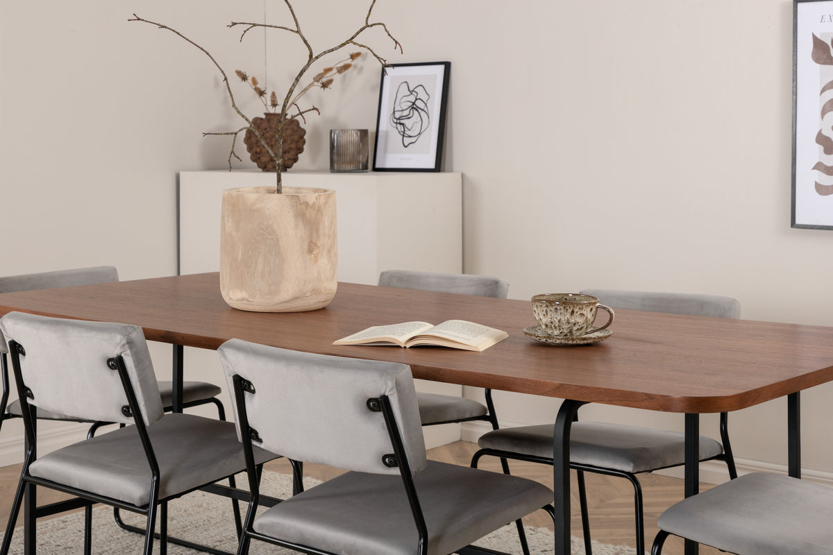 Venture Design Kenth & Uno Matstolar 2-pack Grå + Rektangulära Matbord 200 x 90 Natur