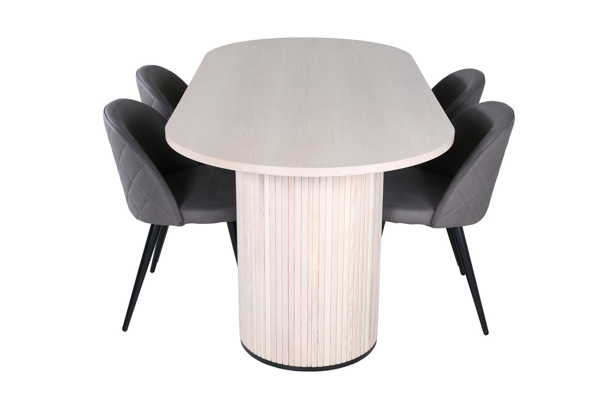 Venture Design Bianca & Velvet Ovala Matbord 200 x 90 Vitputsad + Matstolar 2-pack Grå