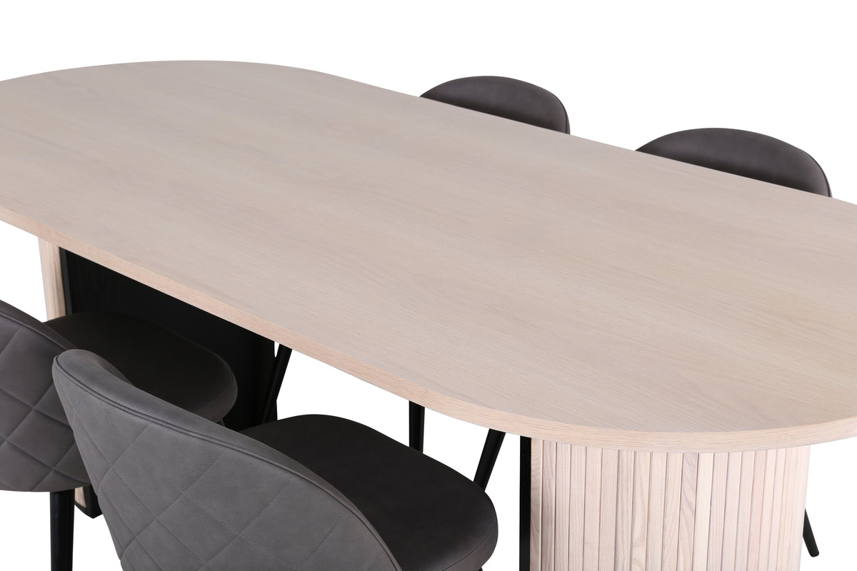 Venture Design Bianca & Velvet Ovala Matbord 200 x 90 Vitputsad + Matstolar 2-pack Grå
