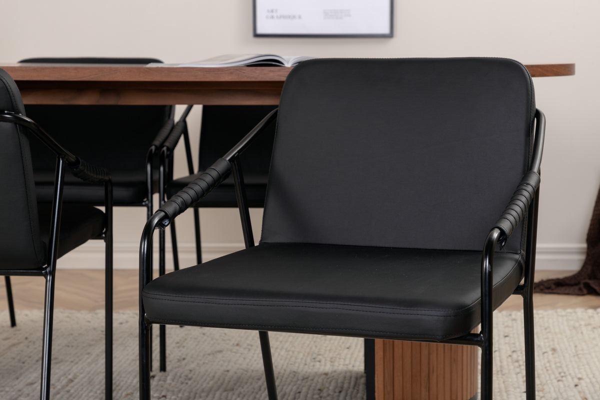 Venture Design Tvist & Bianca Matstolar 2-pack Svart + Ovala Matbord 200 x 90 Valnöt