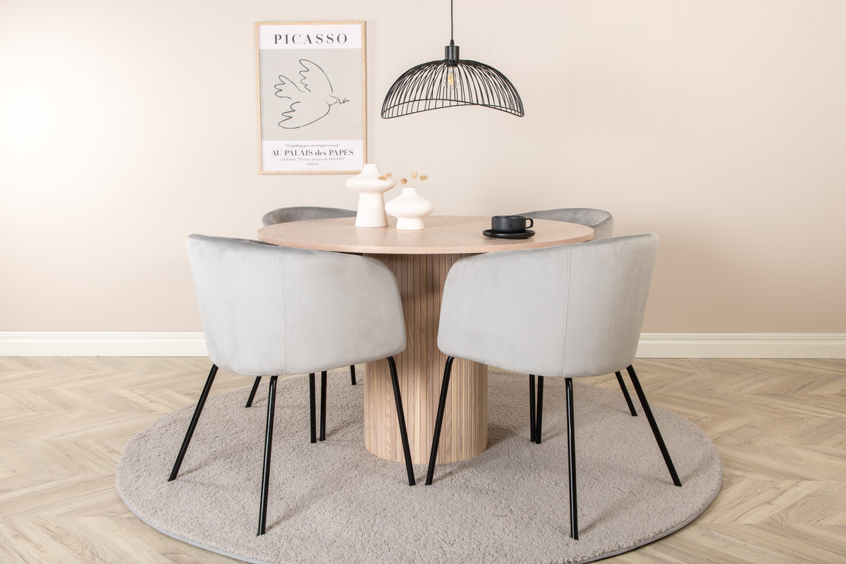 Venture Design Berit & Bianca Matstolar Grå + Runda Matbord ⌀110 Vitputsad
