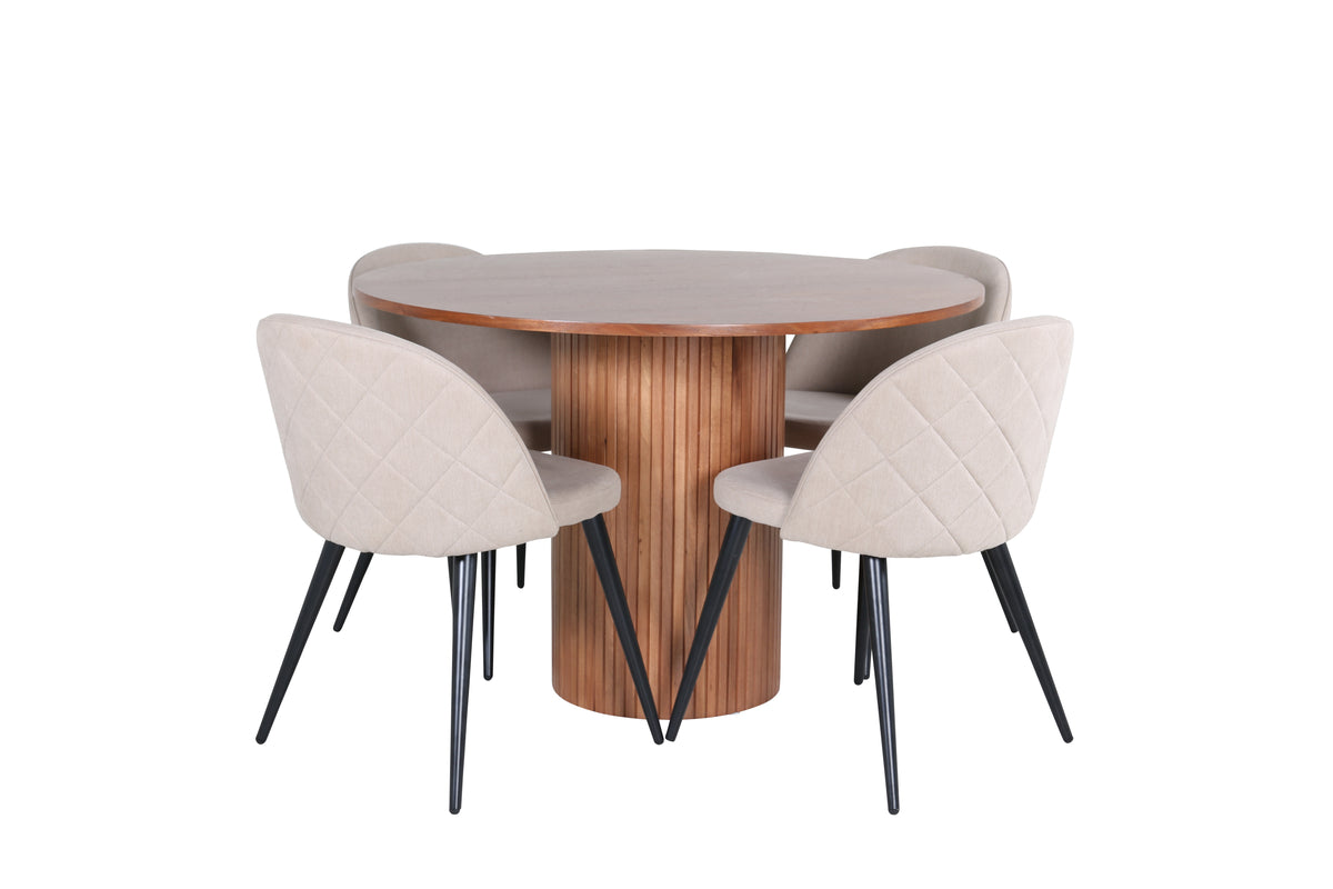 Venture Design Bianca & Velvet Runda Matbord ⌀110 Valnöt + Matstolar 2-pack Beige