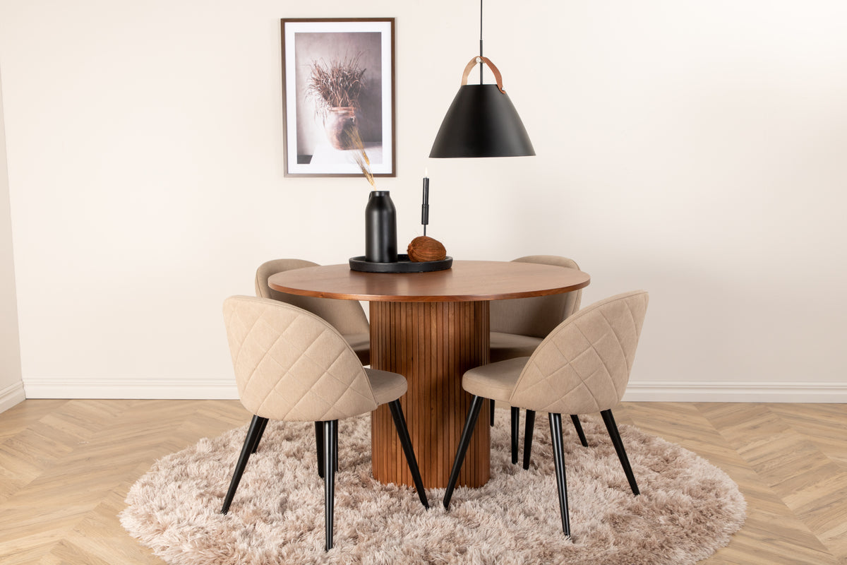 Venture Design Bianca & Velvet Runda Matbord ⌀110 Valnöt + Matstolar 2-pack Beige