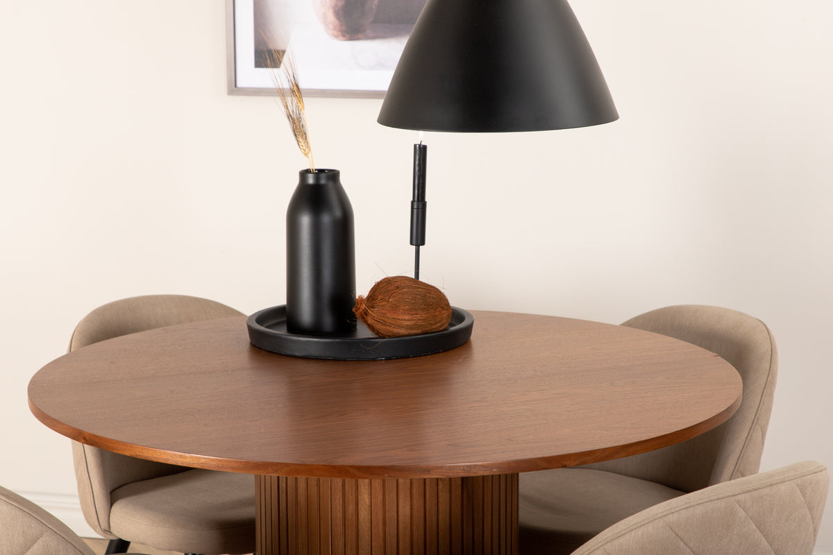 Venture Design Bianca & Velvet Runda Matbord ⌀110 Valnöt + Matstolar 2-pack Beige