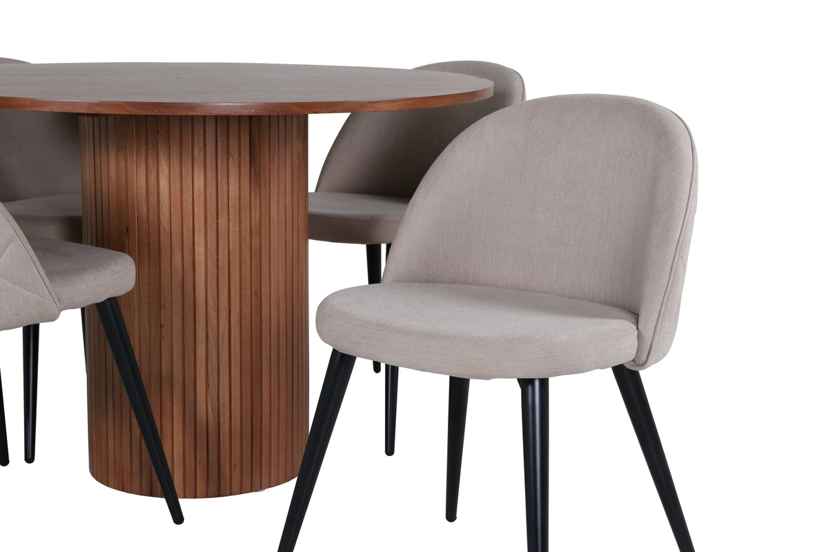 Venture Design Bianca & Velvet Runda Matbord ⌀110 Valnöt + Matstolar 2-pack Beige
