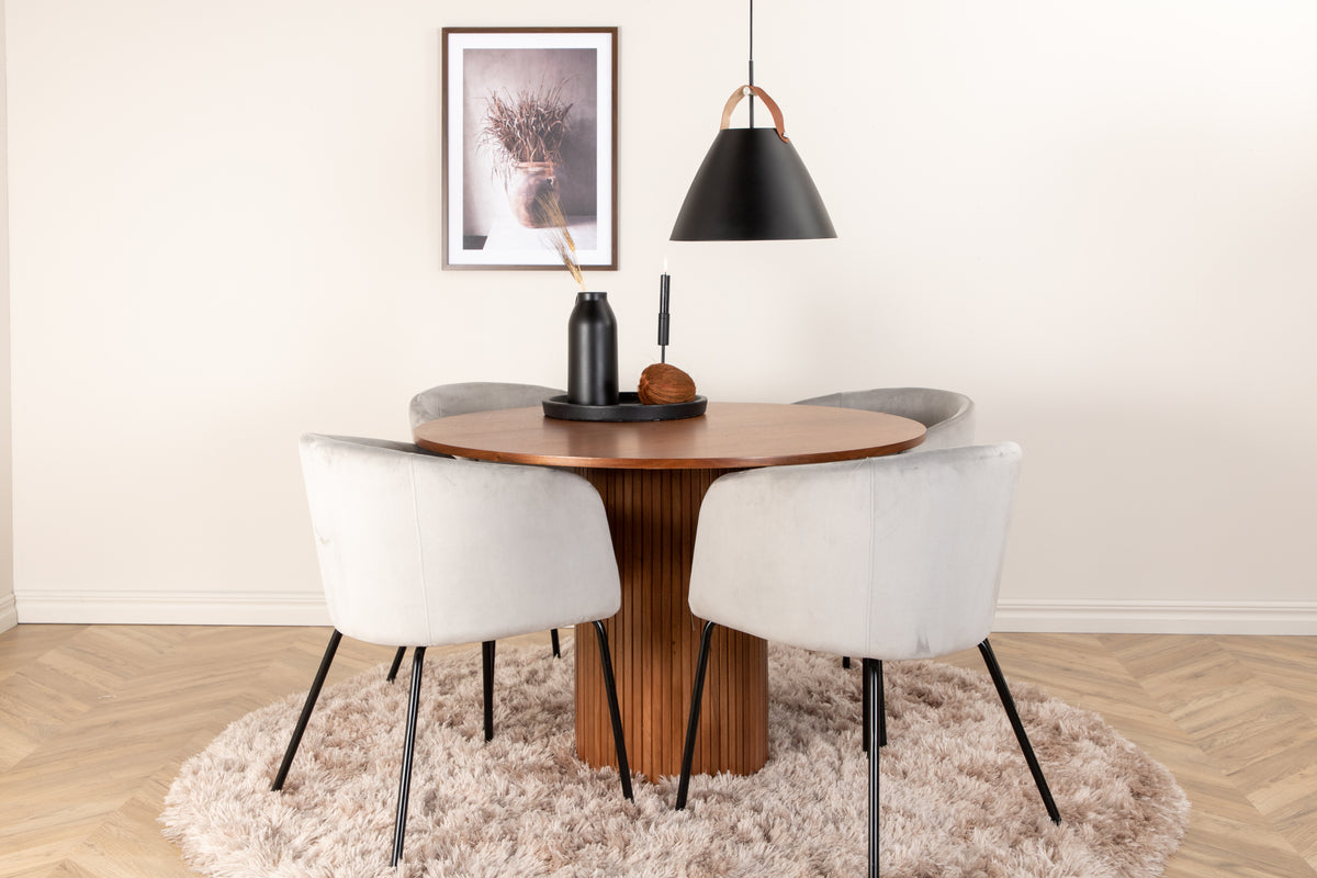 Venture Design Berit & Bianca Matstolar Grå + Runda Matbord ⌀110 Valnöt
