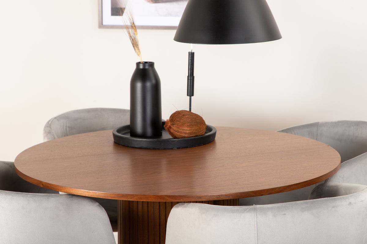 Venture Design Berit & Bianca Matstolar Grå + Runda Matbord ⌀110 Valnöt
