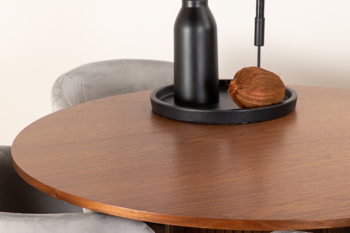Venture Design Berit & Bianca Matstolar Grå + Runda Matbord ⌀110 Valnöt