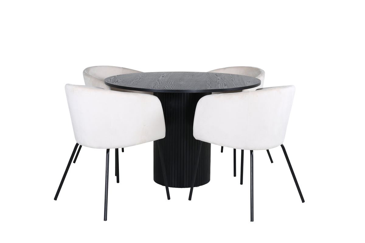 Venture Design Berit & Bianca Matstolar Beige + Runda Matbord ⌀110 Svart