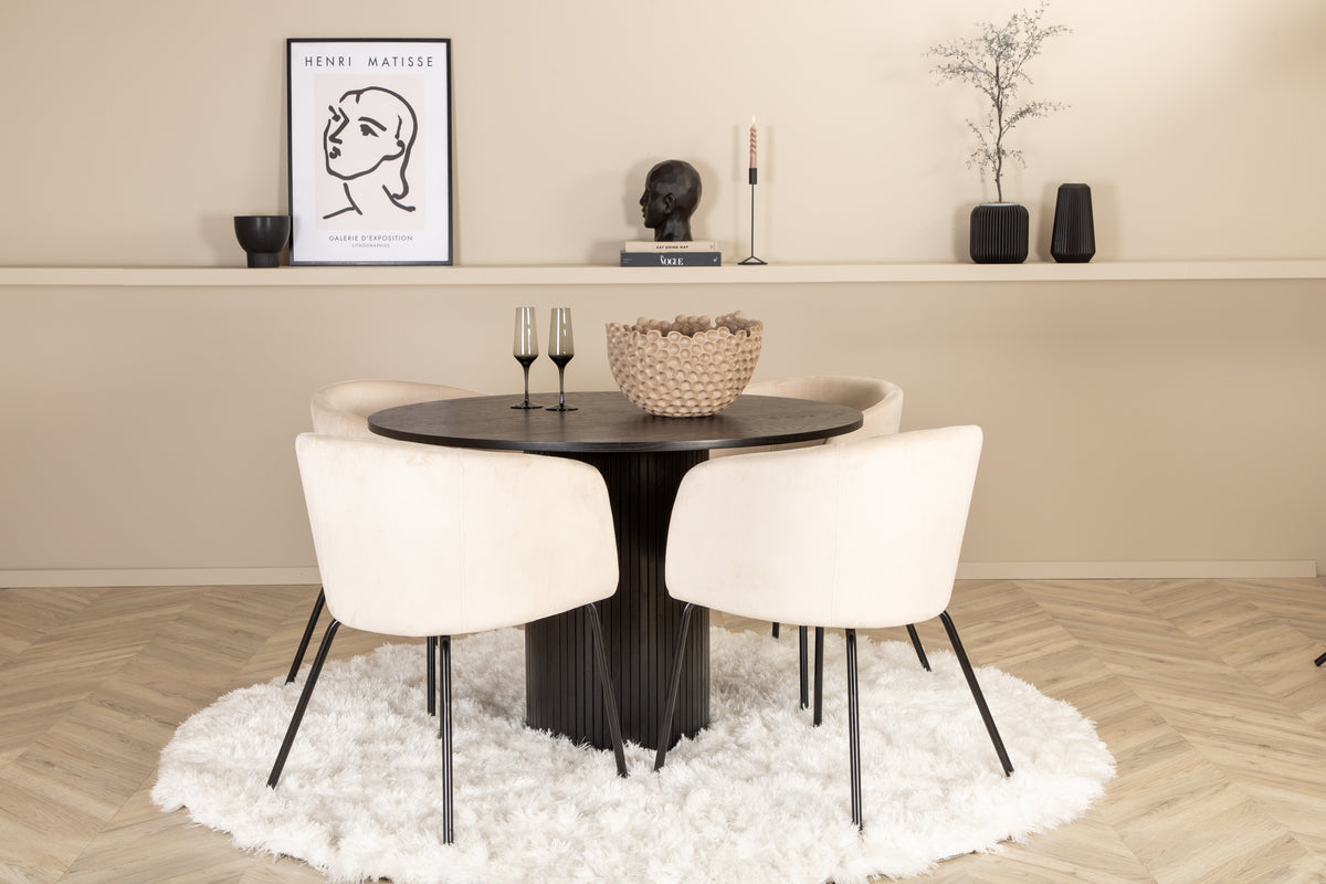 Venture Design Berit & Bianca Matstolar Beige + Runda Matbord ⌀110 Svart