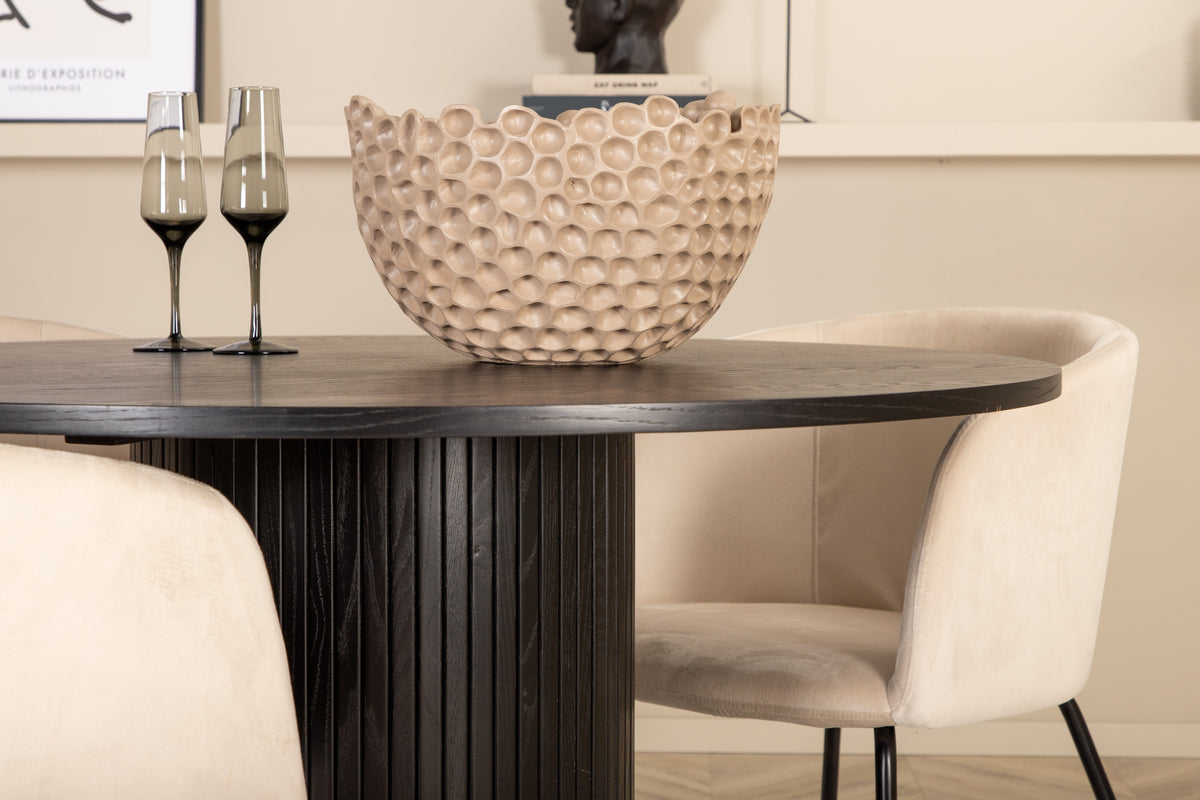 Venture Design Berit & Bianca Matstolar Beige + Runda Matbord ⌀110 Svart